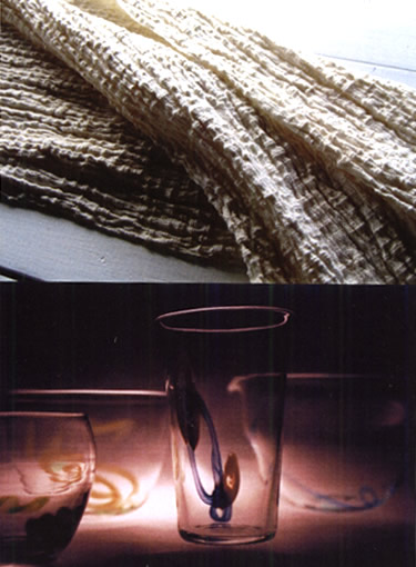 ギャラリー天心 野依織工房の織布と荒木桜子のガラスの器展